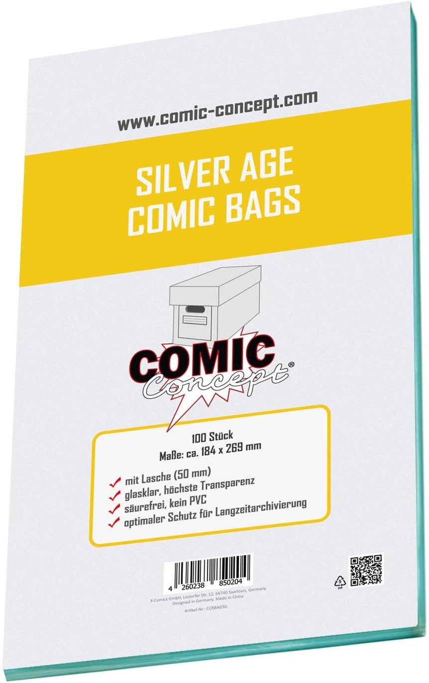 COMIC CONCEPT COMIC BAGS (100) | SILVER AGE SIZE | SHORTBOX COMIC CARE