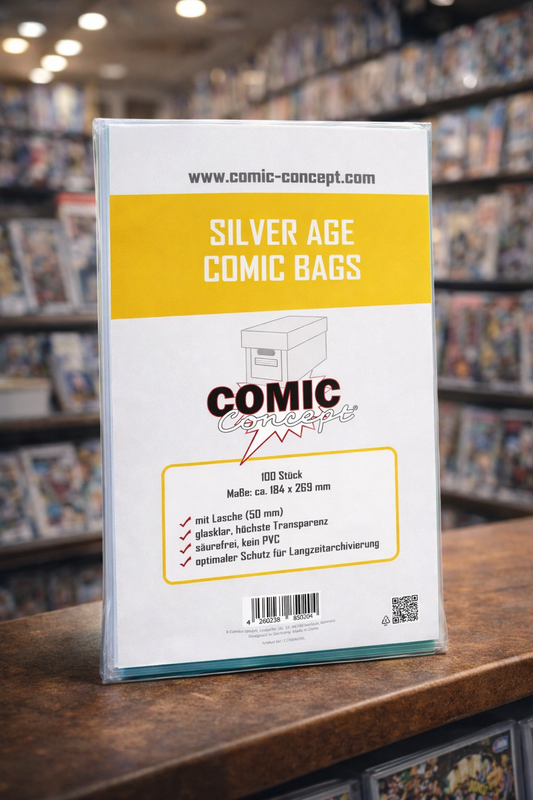 COMIC CONCEPT COMIC BAGS (100) | SILVER AGE SIZE | SHORTBOX COMIC CARE